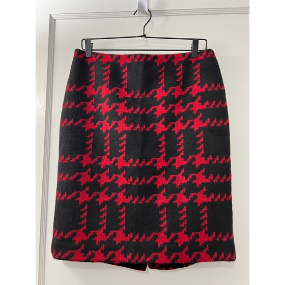 Talbots Petites Women's Black Red Houndstooth Wool Blend Skirt Lined Size 10 P - Picture 1 of 10